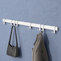 doporro Garderobenhaken Aluminium, 8 Verschiebbare Wandhaken, selbstklebend & stabil, Kleiderhaken Wand für Jacken und Handtücher, ideal für Flur, Bad oder Schlafzimmer,Matt Weiß