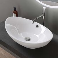 doporro Waschbecken Oval Aufsatzwaschbecken Bad 59x38x19cm Brüssel 818 Lotuseffekt durch Nanoversiegelung Aufsatzwaschbecken aus Keramik in Weiß