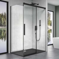 doporro Duschkabine 100x130x195cm Schiebetür mit Soft-Close Rechts-oder Linkseinstieg ESG-Sicherheitsglas Klarglas inkl. Nano-Beschichtung Ravenna12K Schwarz