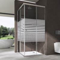 Doporro Duschkabine 90x70cm Eckeinstieg Schiebetür Duschabtrennung Milchglas Streifen Eckdusche 6mm ESG Glas Höhe 190cm Links/Rechts montierbar Rav16MS