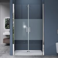doporro Duschtür Nischentür dusche Duschabtrennung Duschkabine 100cm Nischendrehtür 195cm ESG-Sicherheitsglas Duschtür mit Milchglas-Streifen Drehtür mit Hebe- und Senkmechanismus Teramo24MS