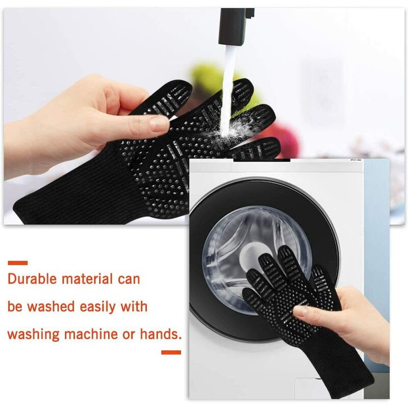 MARSPOWER Gants de Four Gants résistants à la Chaleur Gants de Barbecue Anti-Coupure Gants de Barbecue en Silicone antidérapants Gants de Cuisine de sécurité pour la Cuisine Noir