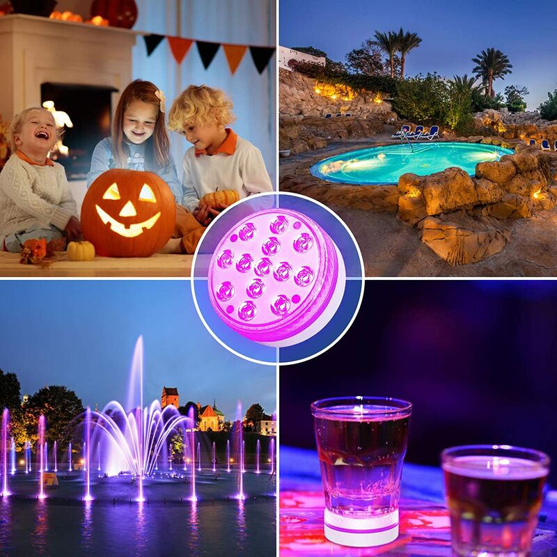 étanche IP68 pour vase ORSIFOW Lampes de piscine submersibles 16 LED colorées RVB-13 LED submersibles avec télécommande RF baignoire étang piscine aquarium décoration de fête 