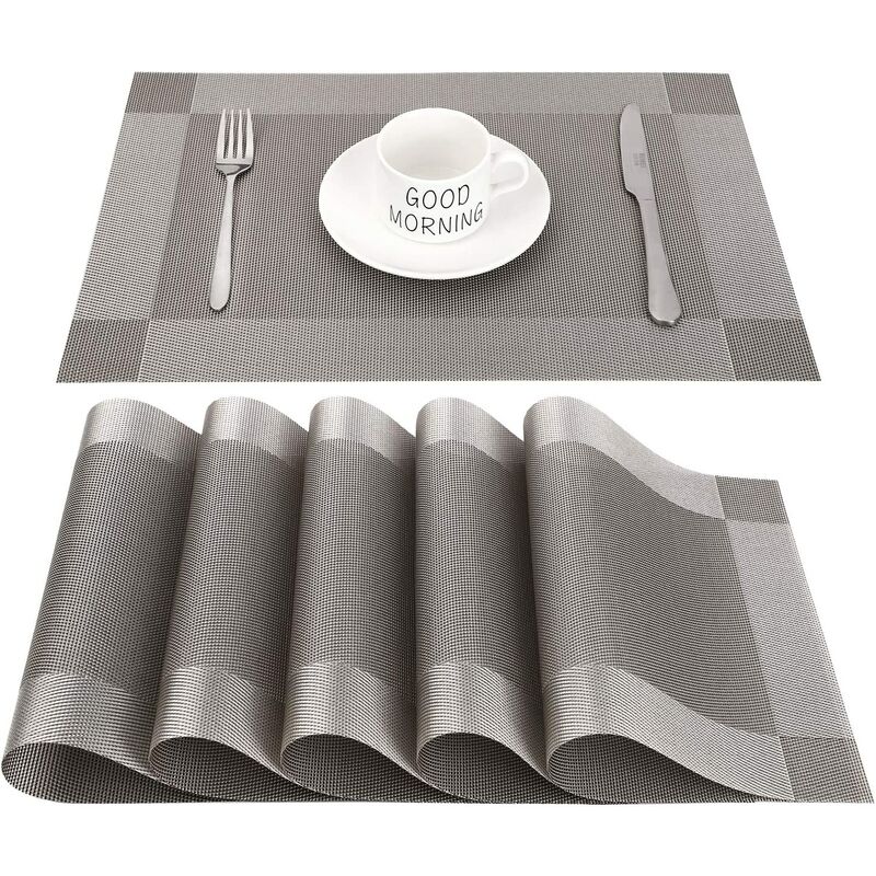 N/A 6 Set de table lavable antidérapant résistant à la chaleur en PVC gris argenté 