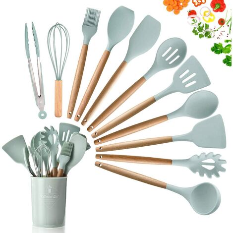 Kitchen Utensil Set BPA Free & Non Toxic. Silicone And Acacia Wooden Utensils for Nonstick Cookware 8 Piece Silicone Cooking Utensils Set 