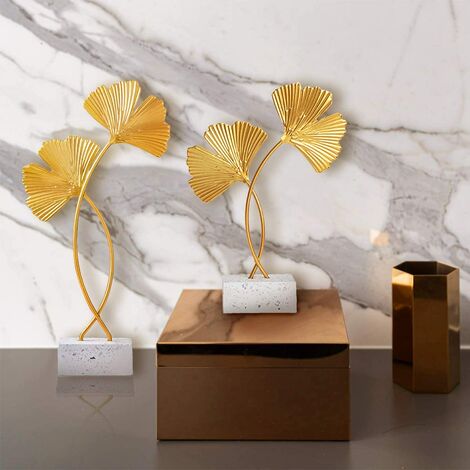 Feuilles Dore Ginkgo Biloba Ornements Decoration En Metal Pour Salon Exterieur Jardin Accessoires De Sculpture Moderne 1 Piece Dore 21cm