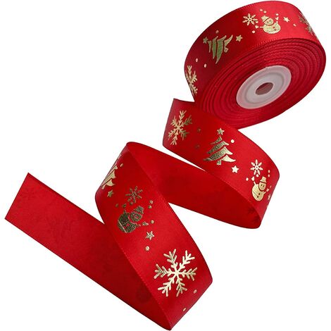Florvine Rubans de Noël à paillettes avec flocon de neige et dentelle imprimée loisirs créatifs emballage cadeau perle pour décoration de Noël 