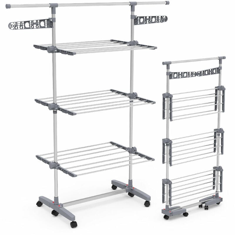 Heavy Duty 3 Tier Laundry Rack- Stainless Steel Clothing Shelf for  Indoor/Outdoor Use with Tall Bar Best Used for Shirts Towels Shoes-  Everyday Home