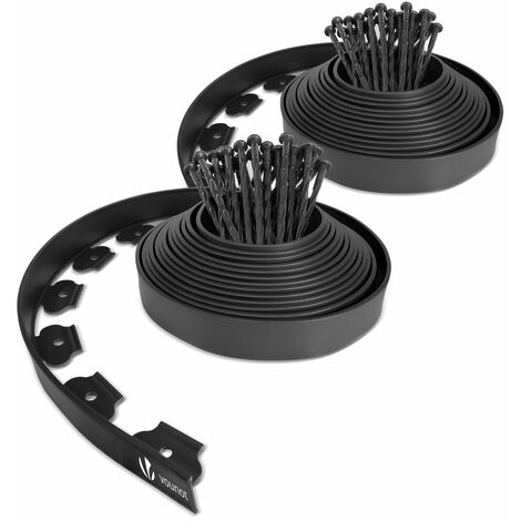 VOUNOT Plastic Garden Edging, Flexible Lawn Edging with 60 Pegs, Black 20m