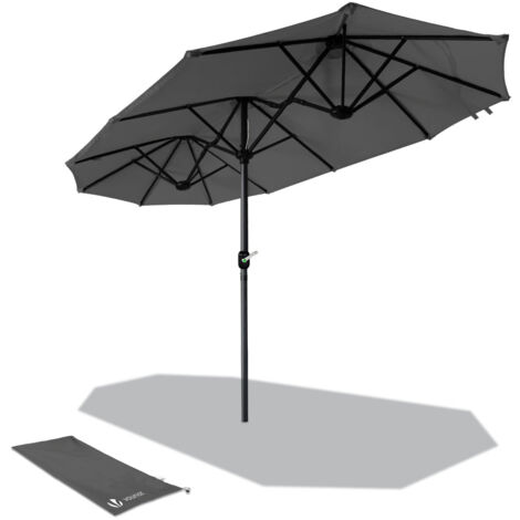 VOUNOT 3m Double Garden Parasol Table Umbrella, with Crank Handle Cover Grey