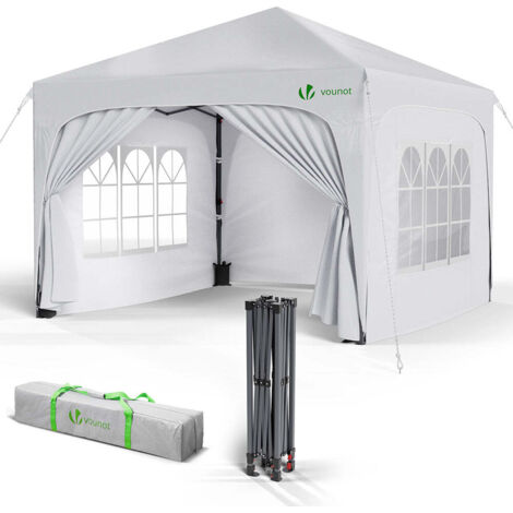 VOUNOT 3x3m Pop up Gazebo with Sides, Waterproof Garden Marquee Party Tent White