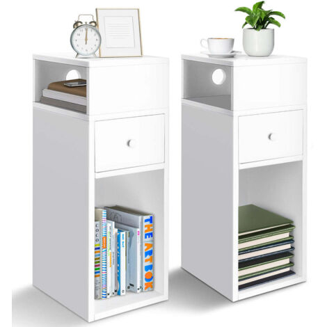 VOUNOT Set of 2 Narrow Bedside Table 25x30x66cm Nightstand Side End Table White (1/5)