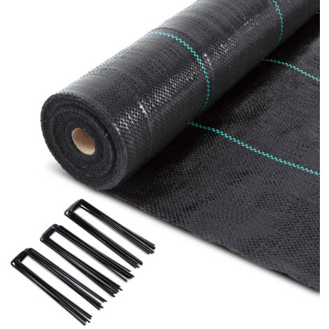 VOUNOT 2x50m Weed Control Fabric with Pegs, Heavy Duty Landscape Ground Cover Membrane