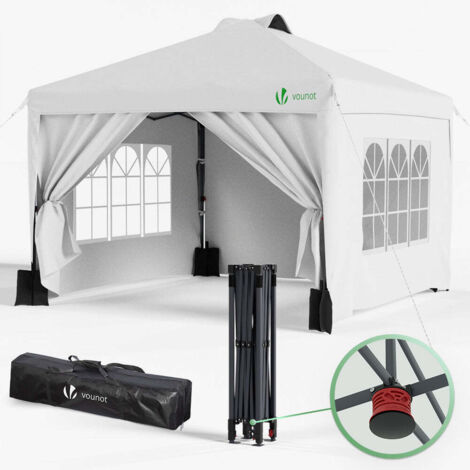 VOUNOT 3x3m Pop up Gazebo w/Central Lock, Sides, Waterproof Garden Marquee White
