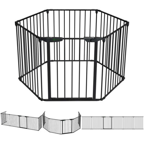 VOUNOT 6 Panel Safety Barrier Fireplace Protection Metal Fire Guard Gate, Black