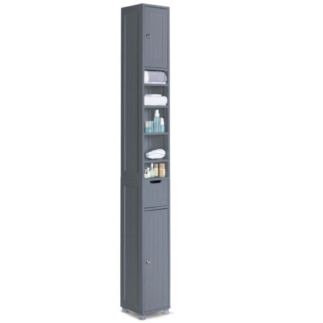 VOUNOT Tall Bathroom Cabinet with Adjustable Shelf 20x20x180cm Grey