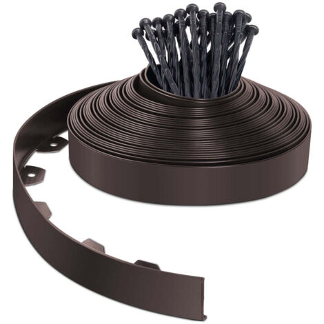 VOUNOT Flexible Lawn Garden Edging Border, with 40 Pegs, Brown 20m