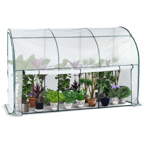 VOUNOT Lean to Wall Greenhouse with Zipped Roll-Up Door 300x100x180cm, White