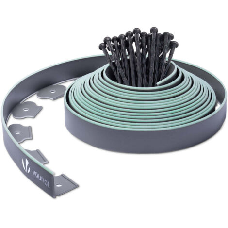 VOUNOT 10m Flexible Lawn Edging with Green Outline Edge, Grey