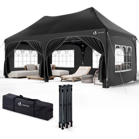 VOUNOT 3x6m Pop up Gazebo with Sides, Waterproof Garden Marquee Party Tent Black