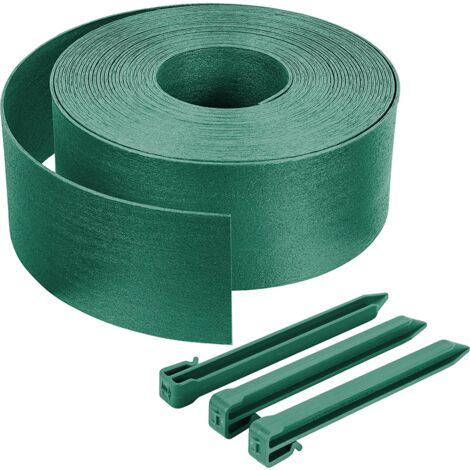 VOUNOT High flexible PE garden edging 20M x 13 CM with stakes, Green