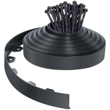 VOUNOT Flexible Lawn Garden Edging Border, with 40 Pegs, Anthracite 20m (1/5)