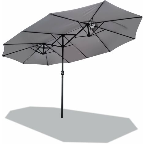 VOUNOT Double Garden Parasol with Hand Crank with Cover, 4.6m Grey