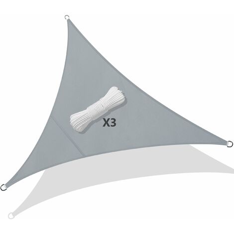 VOUNOT Sun Shade Sail Waterproof Triangle Sail Canopy With Mounting Ropes 3x3x3m, Grey (1/5)