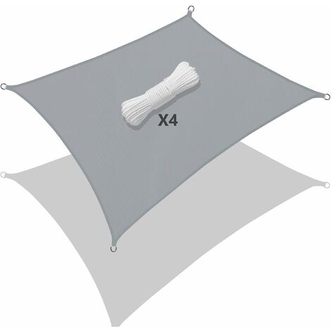 VOUNOT Sun Shade Sail Waterproof Rectangler Sail Canopy With Mounting Ropes 3x4m, Grey