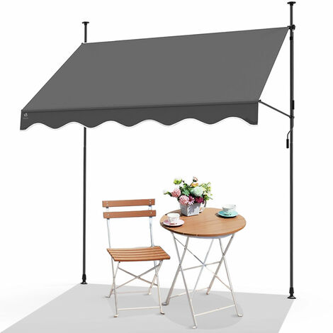 VOUNOT 3 x 1.2m Patio Telescopic Awning, Retractable Manual Awning, Adjustable Waterproof Canopy with Hand Crank, Balcony Sun Shade Shelter - Grey