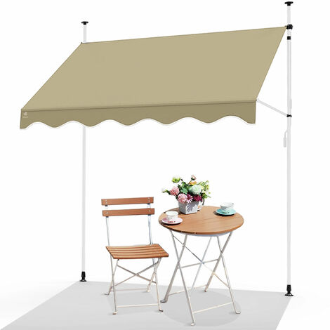 VOUNOT 2 x 1.2m Patio Telescopic Awning, Retractable Manual Awning, Adjustable Waterproof Canopy with Hand Crank, Balcony Sun Shade Shelter - Beige