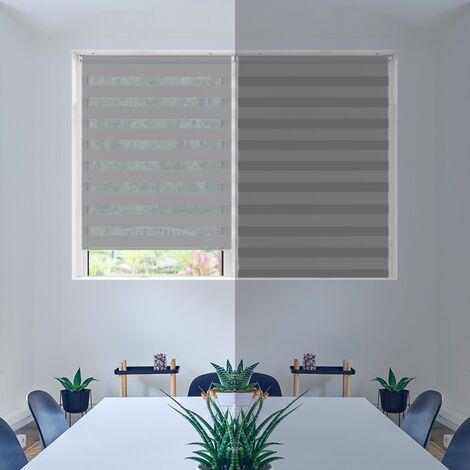 VOUNOT Zebra Roller Blind Double Fabric, Day and Night Translucent or Blackout  Vision Curtains, No Drilling