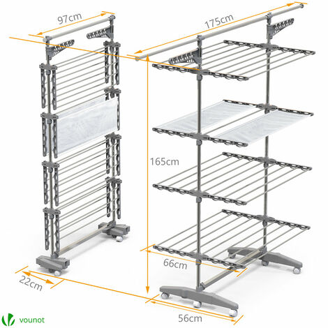 VOUNOT Large 4 Tier Clothes Airer, Laundry Drying Rack Clothes Horse with Foldable Wings, Telescopic Rod