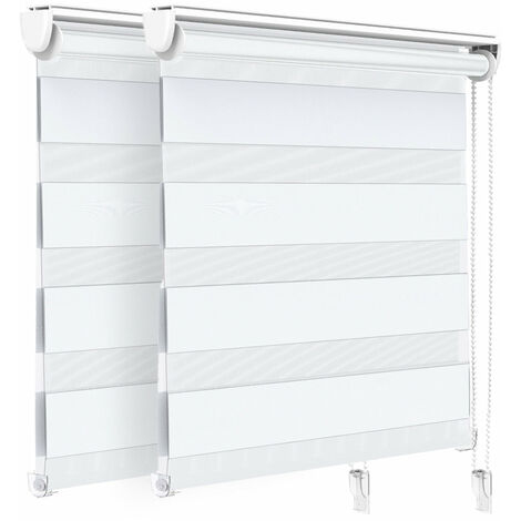 VOUNOT Set of 2 Zebra Roller Blind Double Fabric, Day and Night Translucent or Blackout Vision Curtains, White, 100 x 150 cm