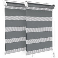 VOUNOT Set of 2 Zebra Roller Blind Double Fabric, Day and Night Translucent or Blackout Vision Curtains, Grey, 55 x 150 cm