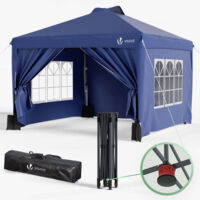VOUNOT 3x3m Pop up Gazebo w/Central Lock, Sides, Waterproof Garden Marquee Blue