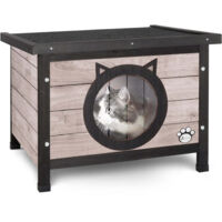 VOUNOT Cat House Wooden Kitten Home with Cat Ear Design 57x45x43cm, Grey