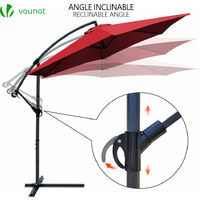 VOUNOT 3m Cantilever Garden Parasol, Banana Patio Umbrella with Crank Handle and Tilt, Red