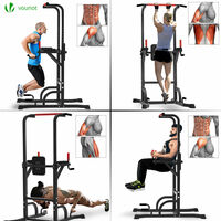 VOUNOT Power Tower with Backrest, Dip Station Pull Up Bar for Home Gym Strength Training, Workout Equipmen, Black