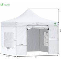 VOUNOT 3x3m Heavy Duty Gazebo with 4 Sides, Pop up Gazebo Fully Waterproof Party Tent with Roller Bag and Leg Weights, White