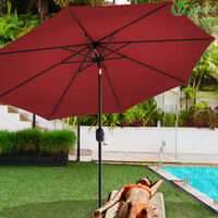 VOUNOT 2.7m Garden Parasol, Sunshade Patio Outdoor Tilting Umbrella with Crank Hanlde and Cover, Red