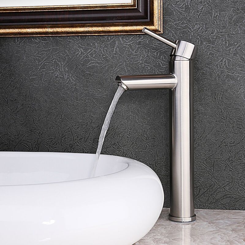 Rubinetto per lavabo con maniglia singola in nichel spazzolato | Facile