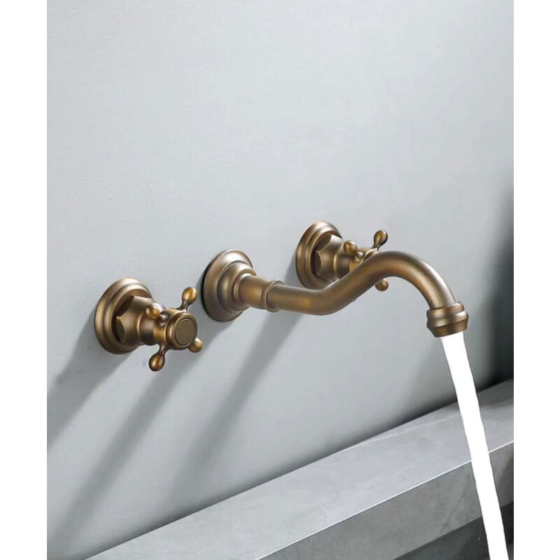 Rubinetto Vasca Vintage Con Doccetta - Miscelatore A Parete In Ottone Antico | Bocca Girevole 90&deg; E Tubo 1.5m