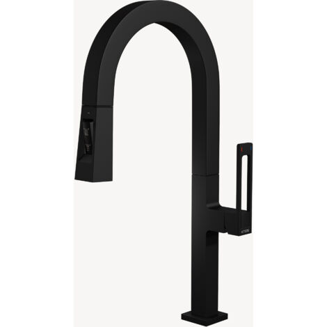 Miscelatore lavello alto moderno con doccetta - nero (1/5)