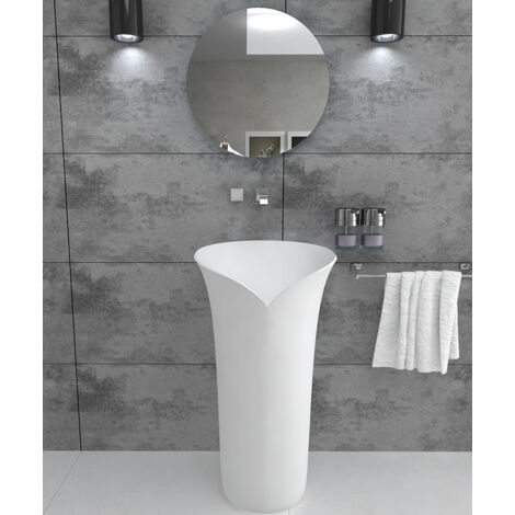 Lavabo totem rotondo da appoggio in resina minerale Bianco opaco - Pointe-Noire (1/5)