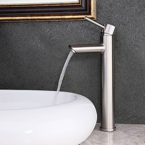 Rubinetto Lavabo Bagno Nichel Spazzolato – 2/3 Fori, Miscelatore A Cascata Con Due Maniglie, Completo Di Scarico Pop-Up