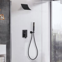 Waterfall Shower Head and Solid Black Hand Shower System