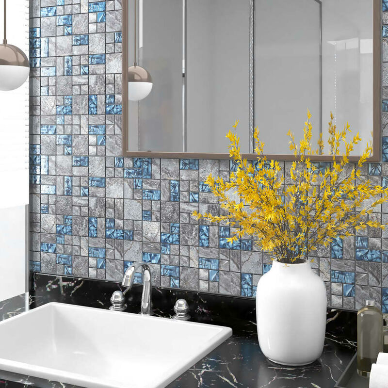 YOUTHUP Piastrelle Mosaico Autoadesive 22pz Grigio e Blu 30x30