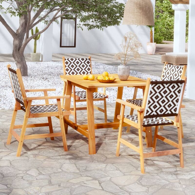 Set pranzo tavolo pieghevole 150x90 cm e 4 sedie pieghevoli con braccioli  in legno di acacia