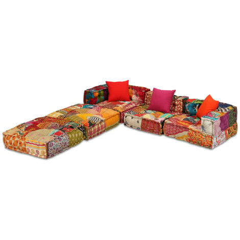 YOUTHUP Pouf Modulare a 3 Posti in Tessuto Patchwork